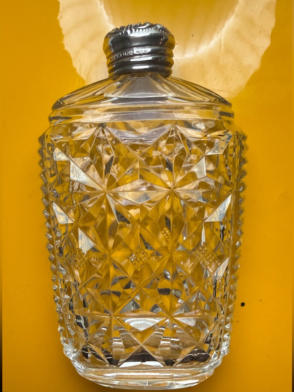 Antique Sterling Silver & Brilliant-Cut Glass Flask